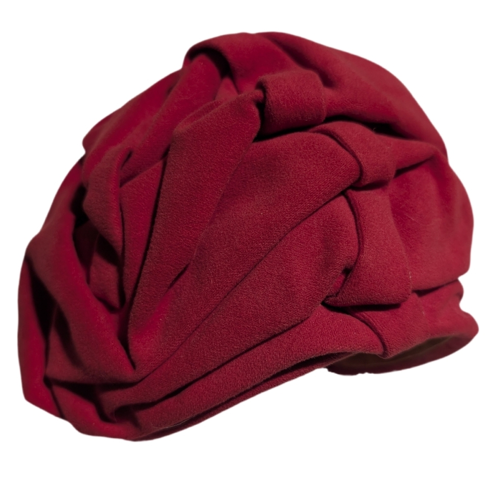 Vintage 1950s 1960s Red Velour Turban Pillbox Hat Handmade